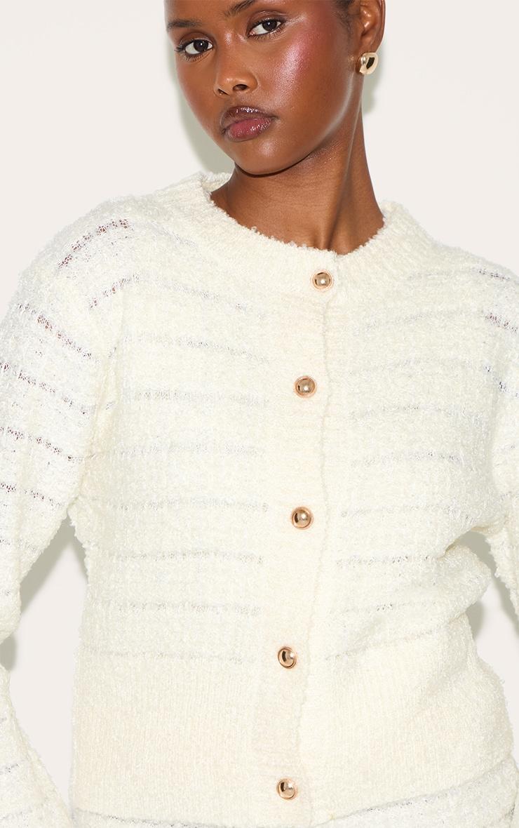 Cream Boucle Knit Button Through Cardigan Product Image