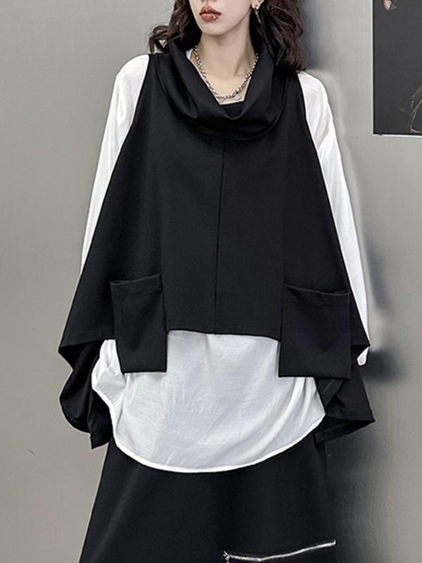 High-Low Irregular Clipping Hooded Solid Color Heaps Collar Vest Top Product Image