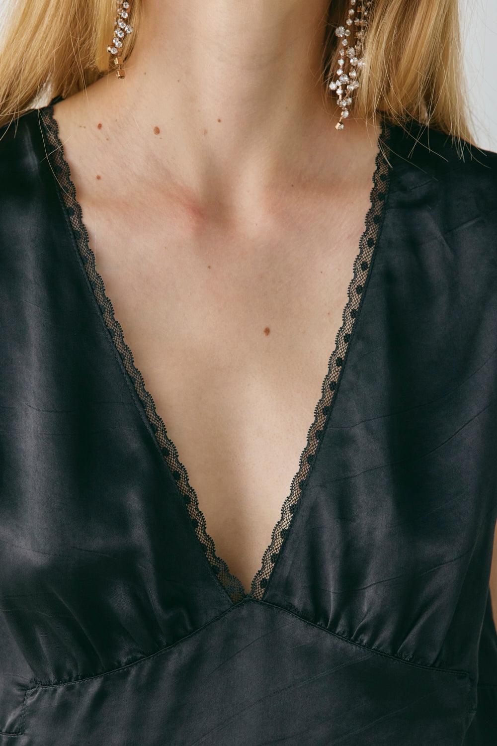 Flores Satin Top Black Product Image