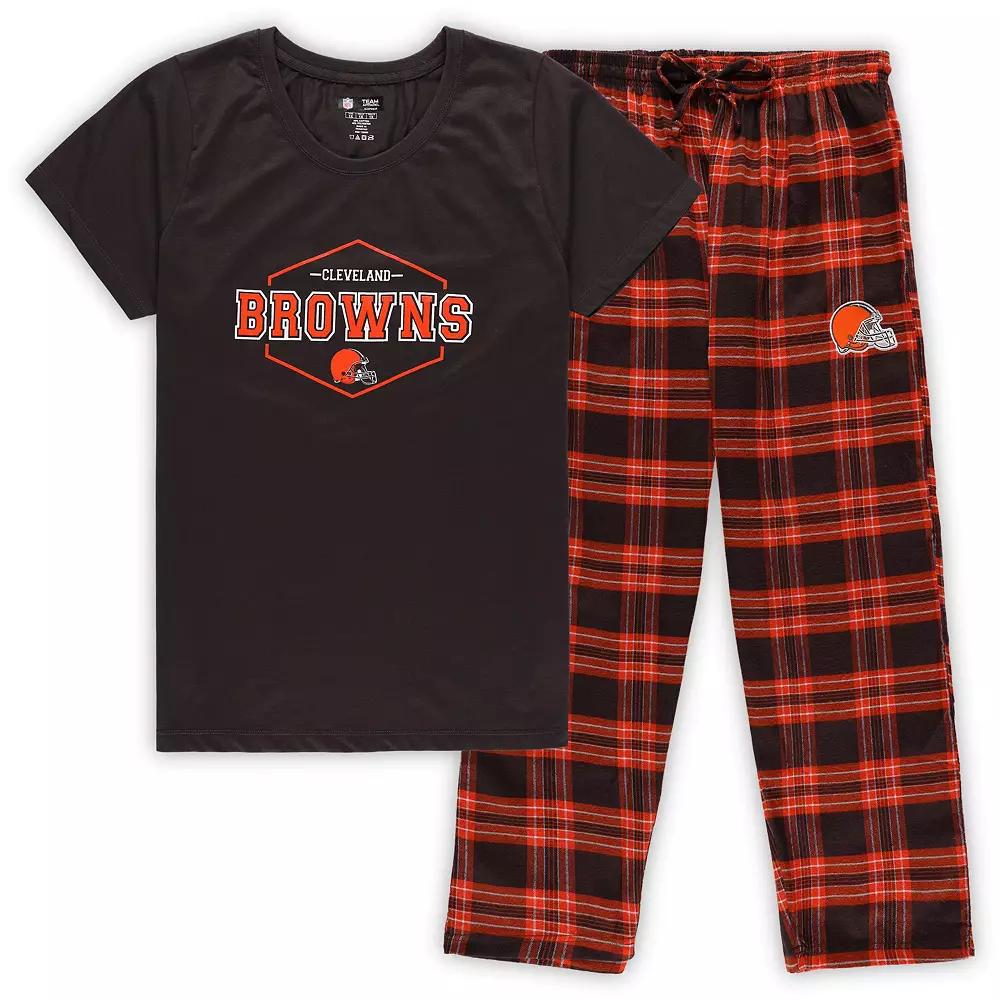 Women's Concepts Sport Brown/Orange Cleveland Browns Plus Size Badge T-Shirt & Pants Sleep Set, Size: 1XL Product Image