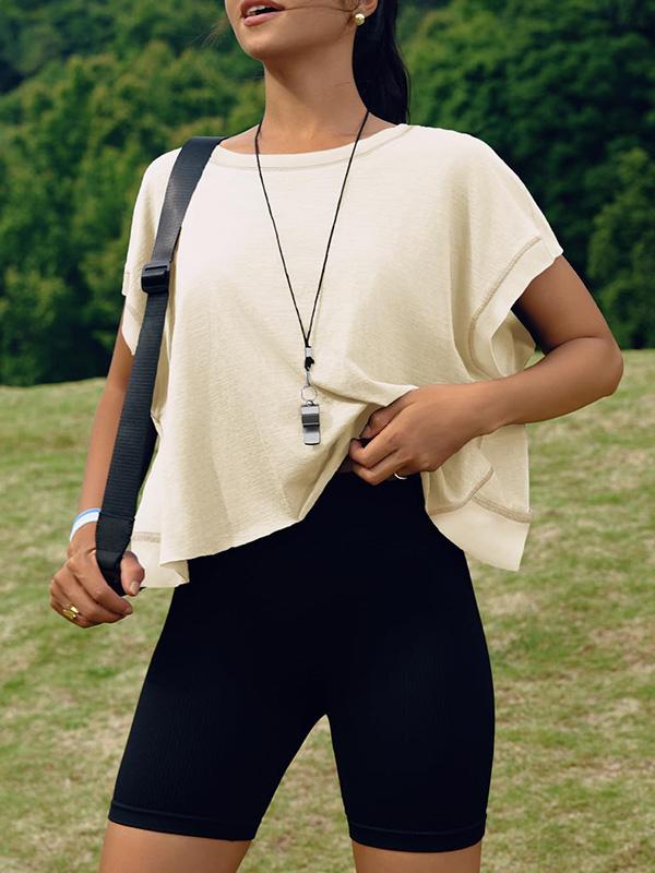 Loose Raglan Sleeve Hollow Split-Joint Round-Neck T-Shirts Product Image