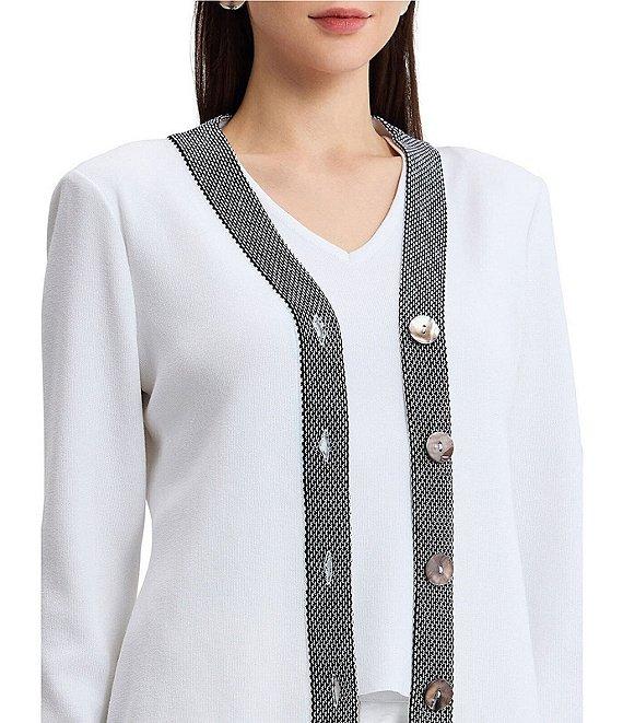 Ming Wang x Family Savvy Contrast Trim Soft Knit V-Neck Long Sleeve Cardigan Product Image