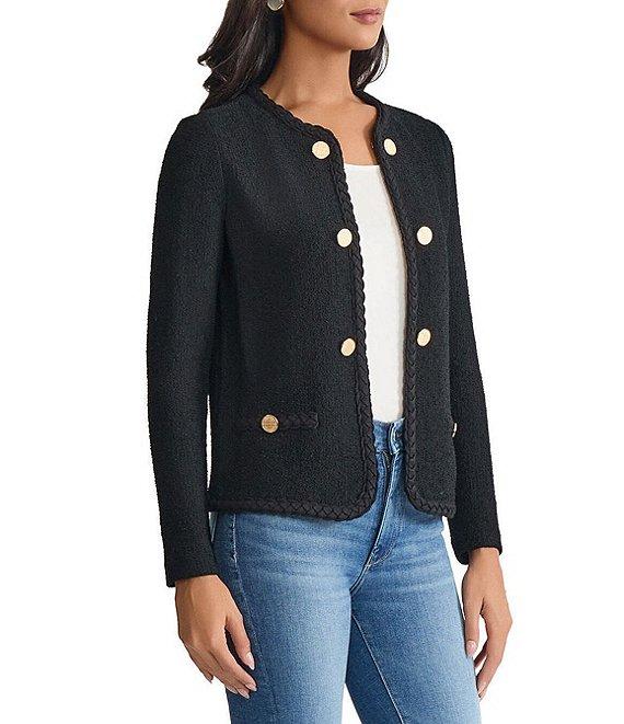 MISOOK Lightweight Soft Tweed Jewel Neck Long Sleeve Jacket Product Image