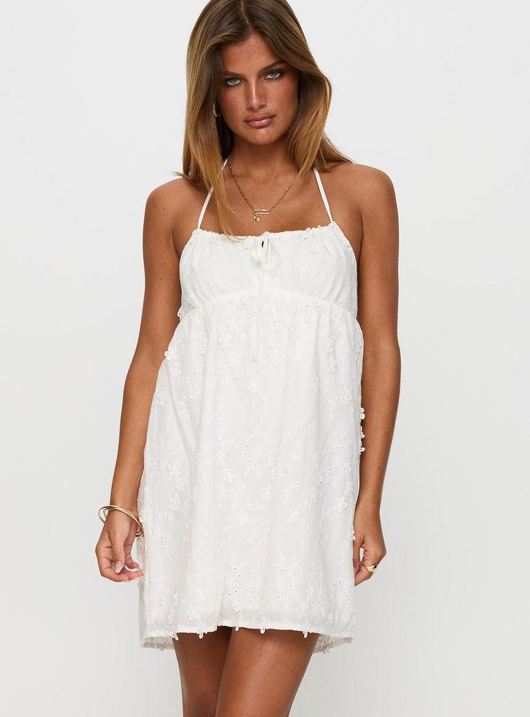 Daisy Chains Broderie Halter Mini Dress White Product Image