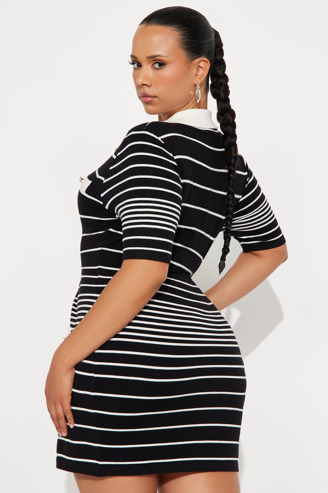 Jaden Striped Sweater Mini Dress - Black/White Female Product Image