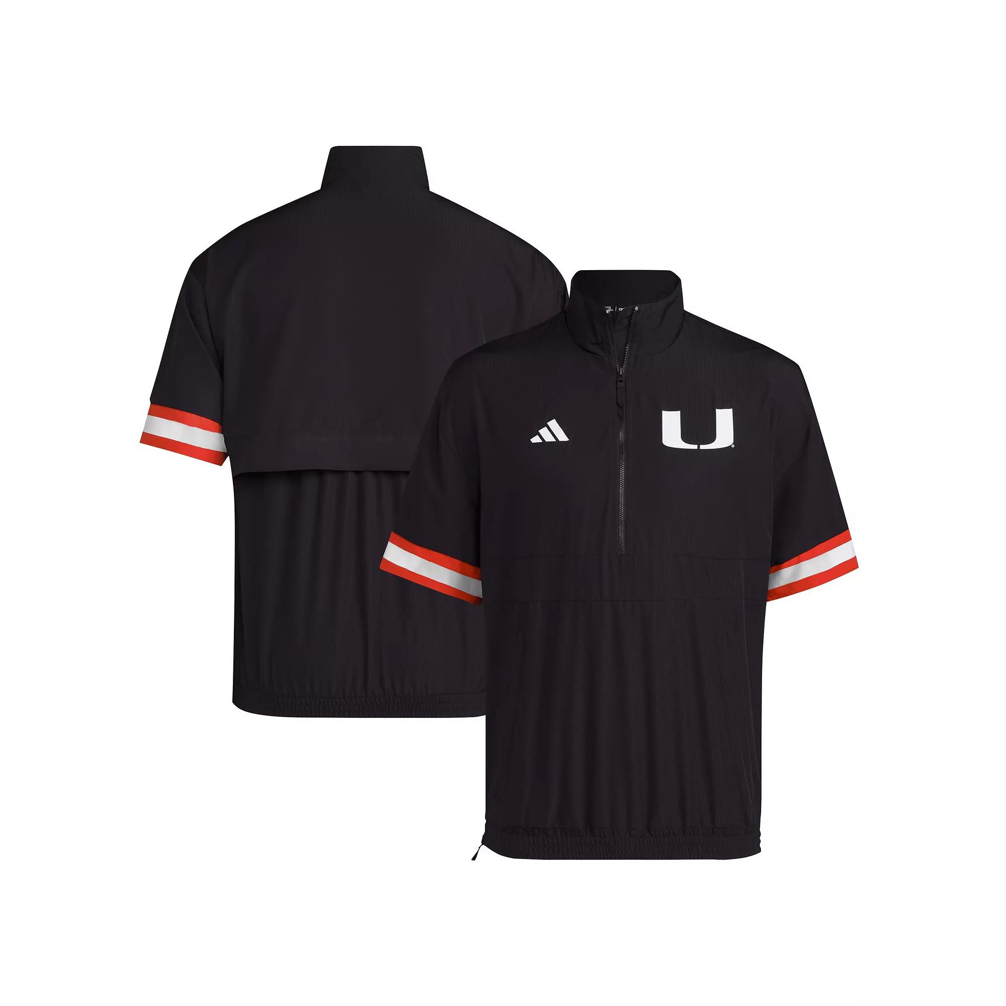 Men's adidas Black Miami Hurricanes Strategy Short Sleeve Half-Zip Jacket,  Product Image