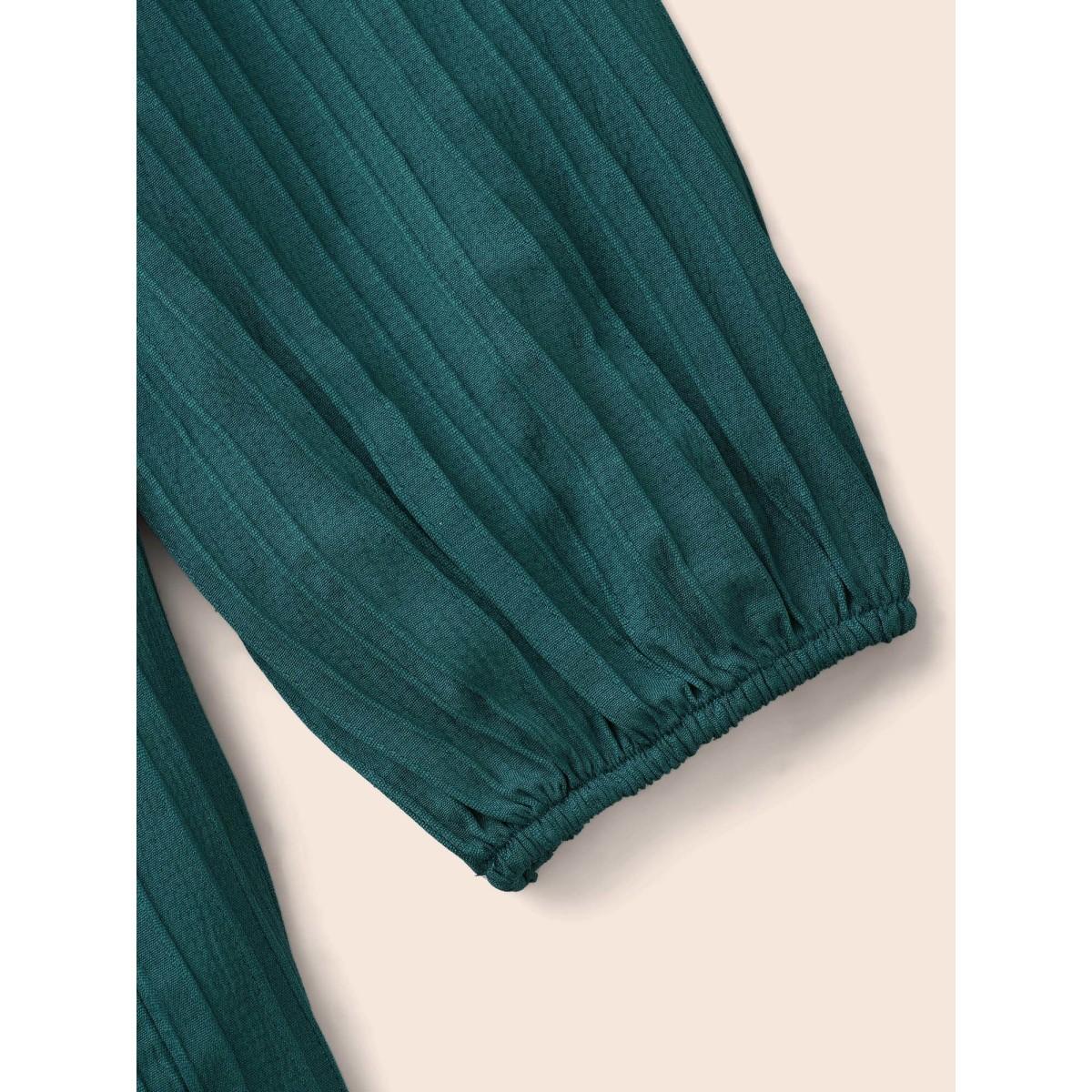 Plus Size Cyan Textured Keyhole Pocket Lantern Sleeve Blouse Women Elegant Long Sleeve Flat collar Everyday Blouses BloomChic 14-16/1X Product Image