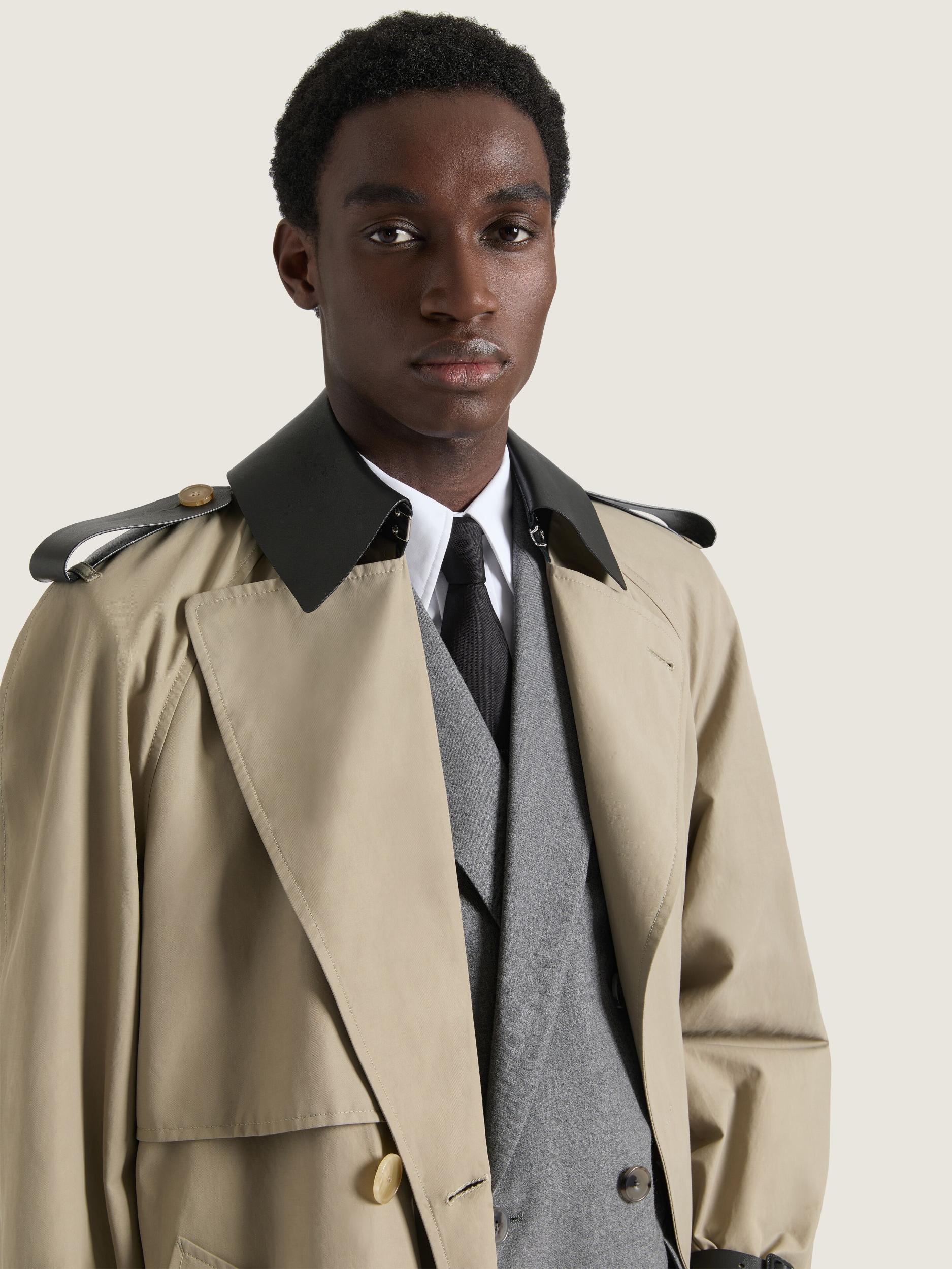 Trench in cotton with leather details Product Image