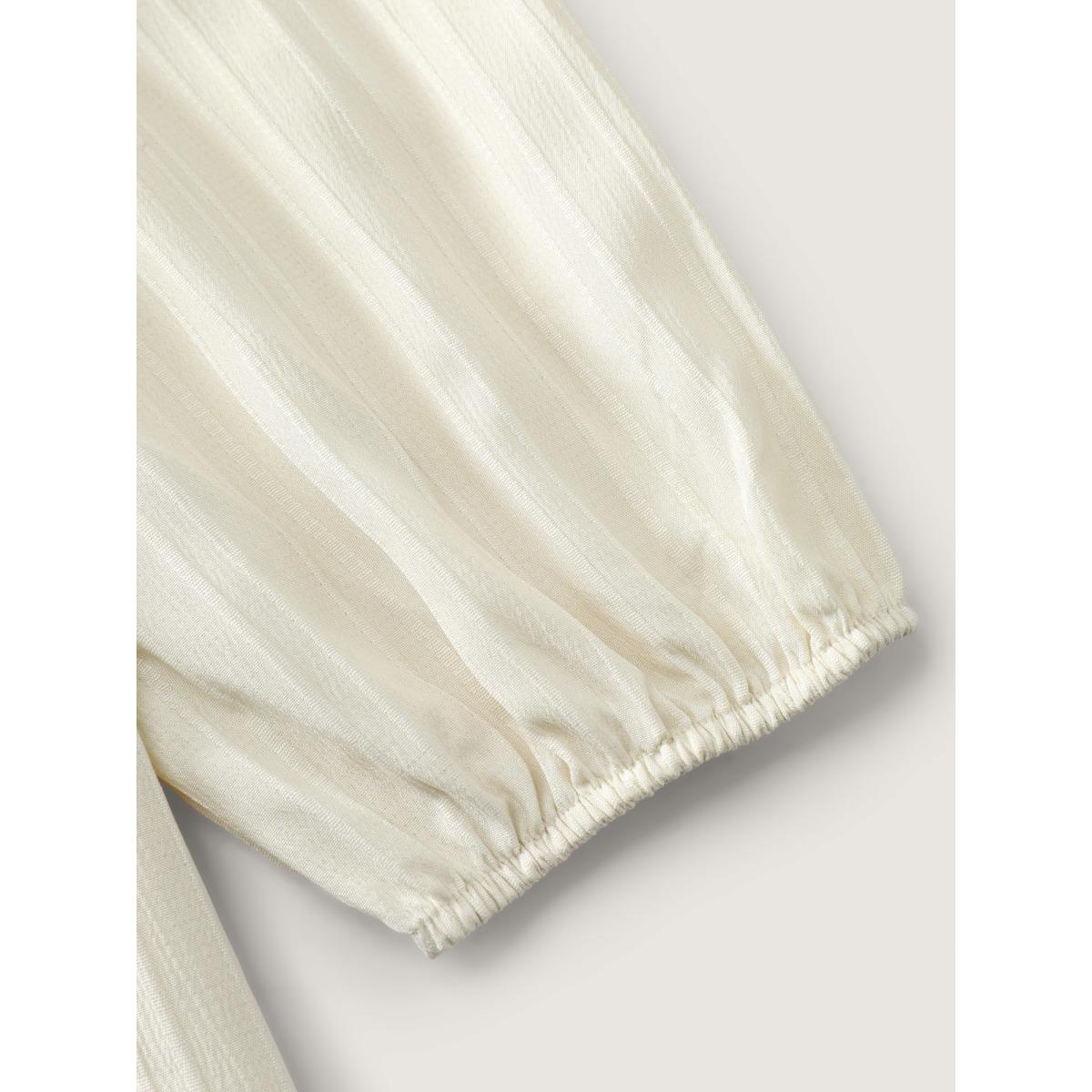 Plus Size Beige Lace Spliced Textured Lantern Sleeve Blouse Women Long Sleeve Notched collar Vacation Blouses BloomChic 18-20/2X Product Image