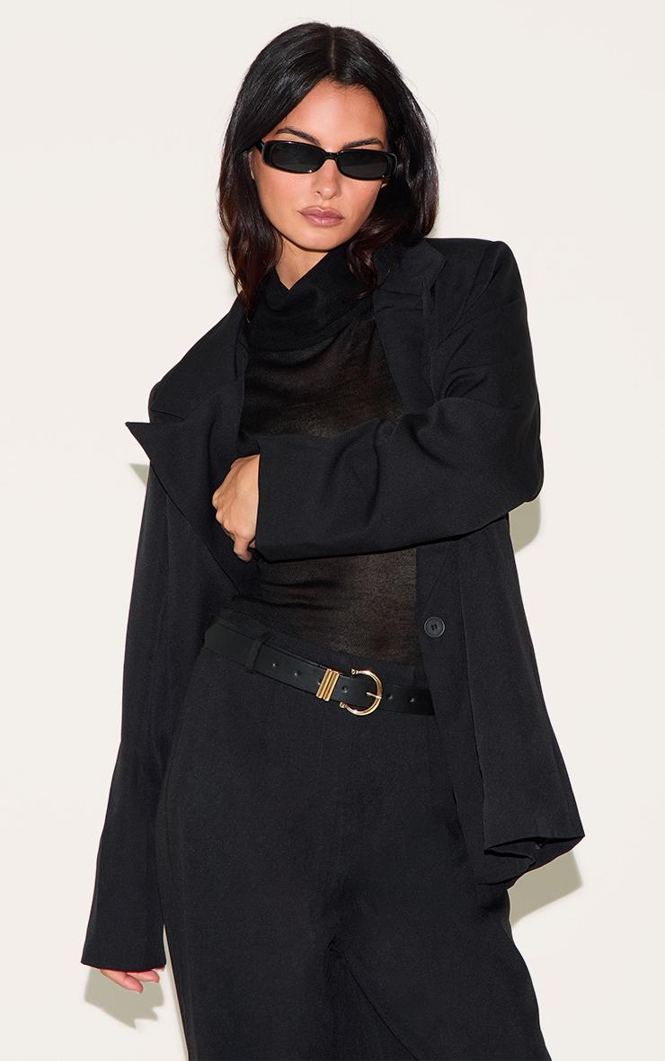 Black PU Gold Horseshoe Buckle Belt Product Image