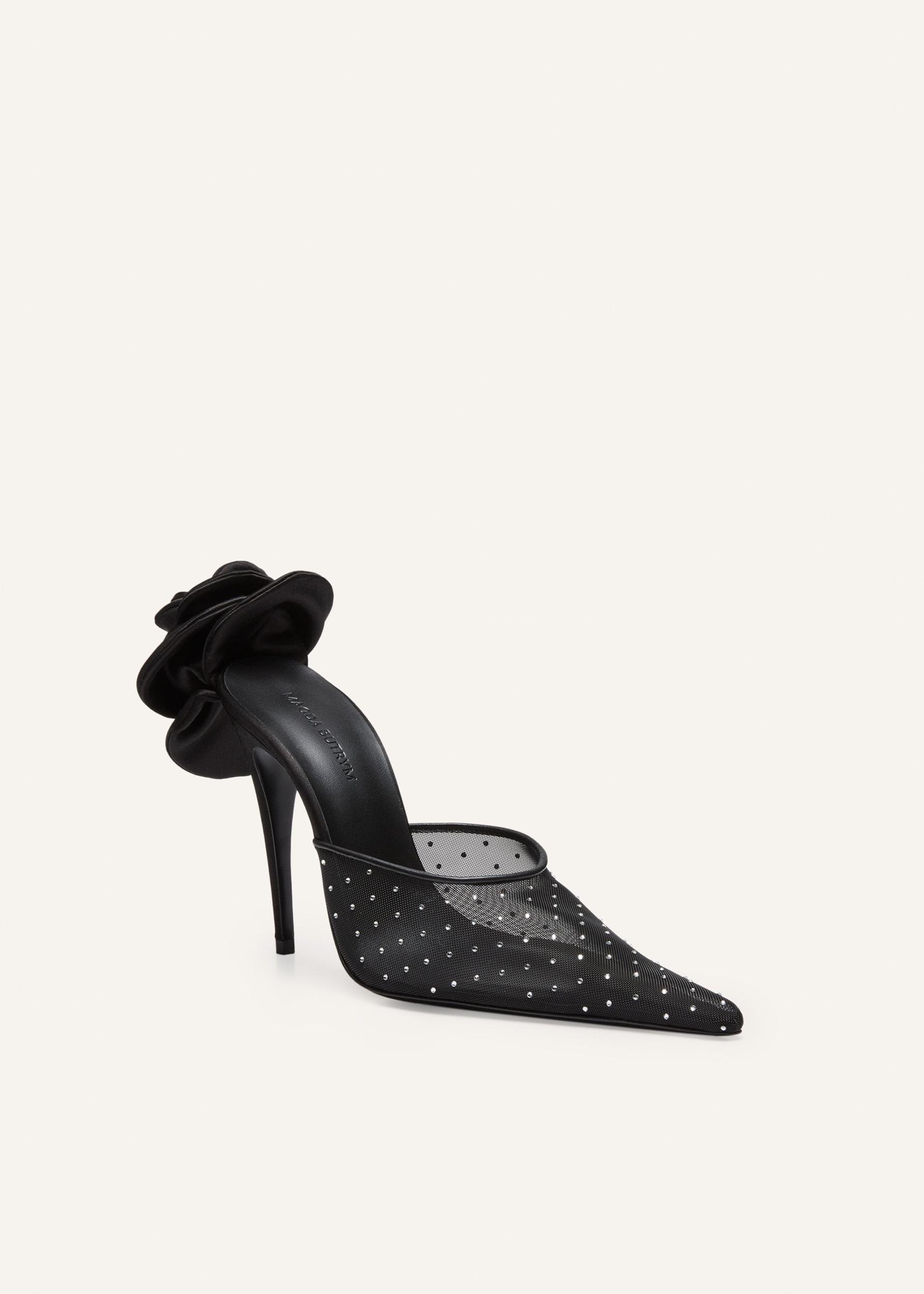Pointed flower mules in black crystals Product Image