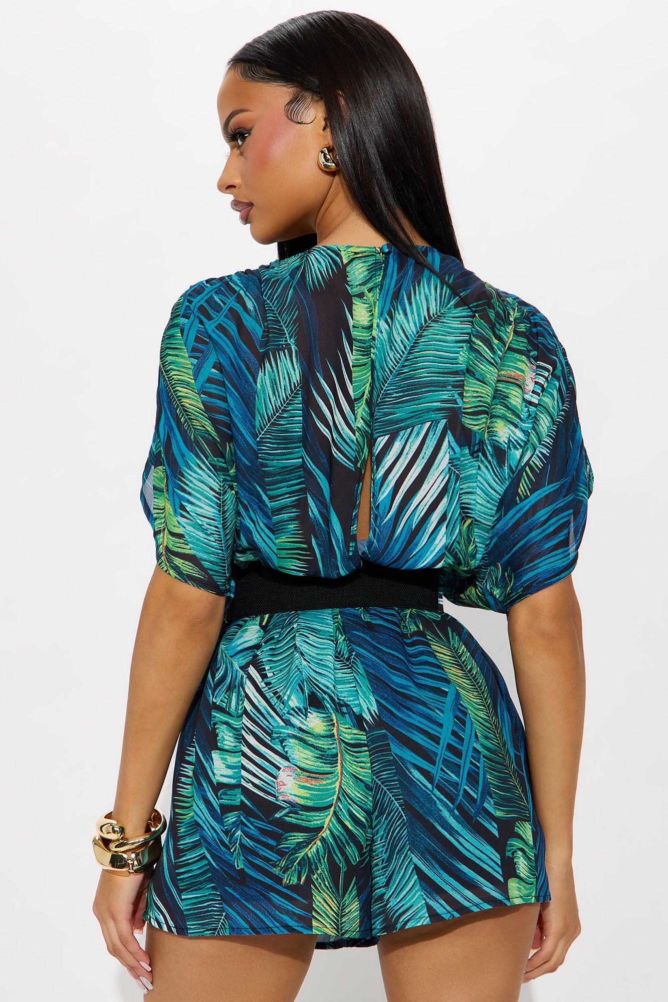 Tropical Breeze Romper - Green/combo Female Product Image