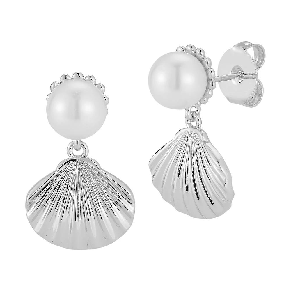 Freshwater Cultured Pearl Shell Earrings, Women's, Silver Tone Product Image