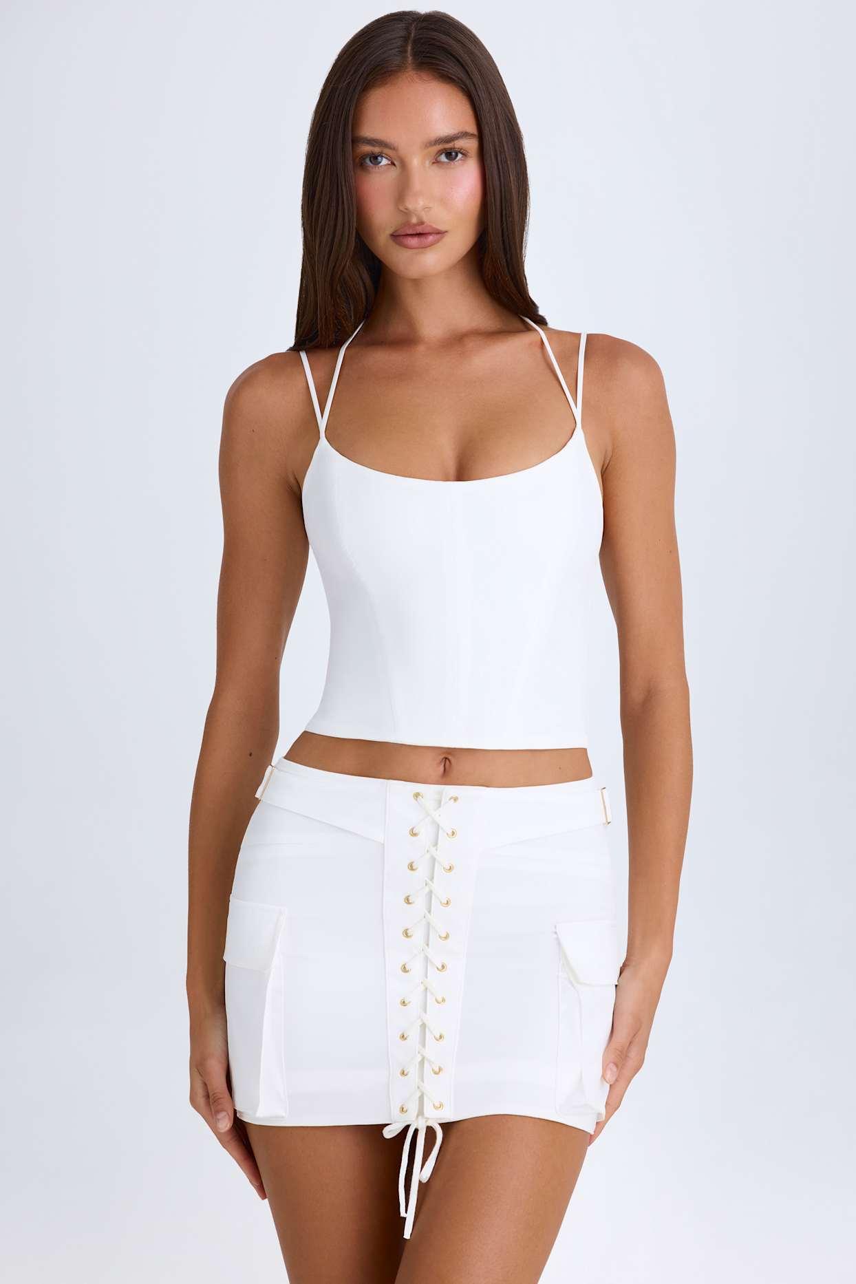 Lace-Up Micro Mini Skirt in White Product Image