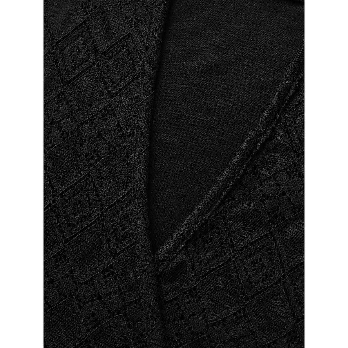 Plus Size Geometric Lace Back Cut-Out T-Shirt Black Women Timeless Round Neck Elegant T-shirts BloomChic 28/5X Product Image