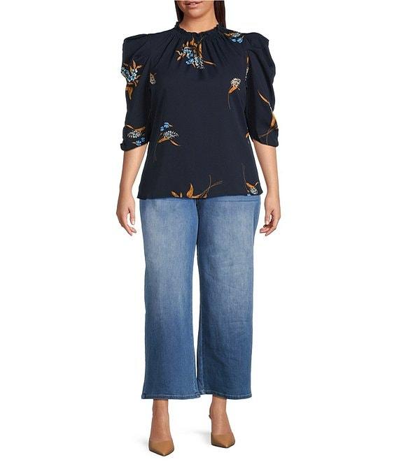 Sugarlips Plus Size Puffed Sleeve Dusk Bloom Floral Printed Blouse Product Image