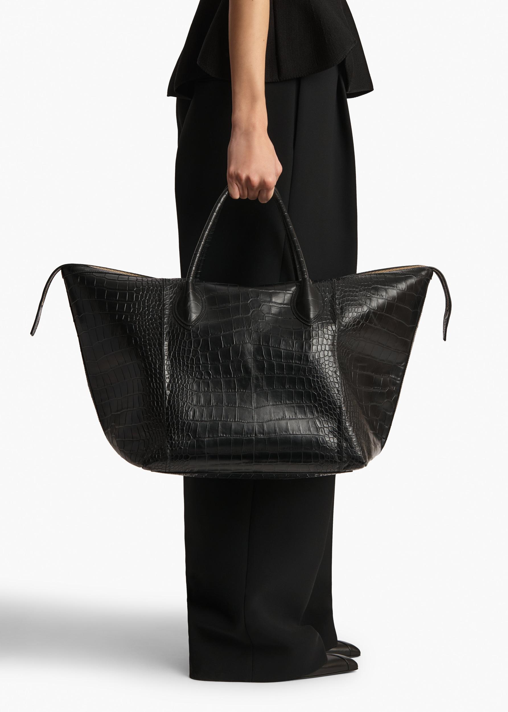 Kasia Tote in Black Croc-Embossed Leather Product Image