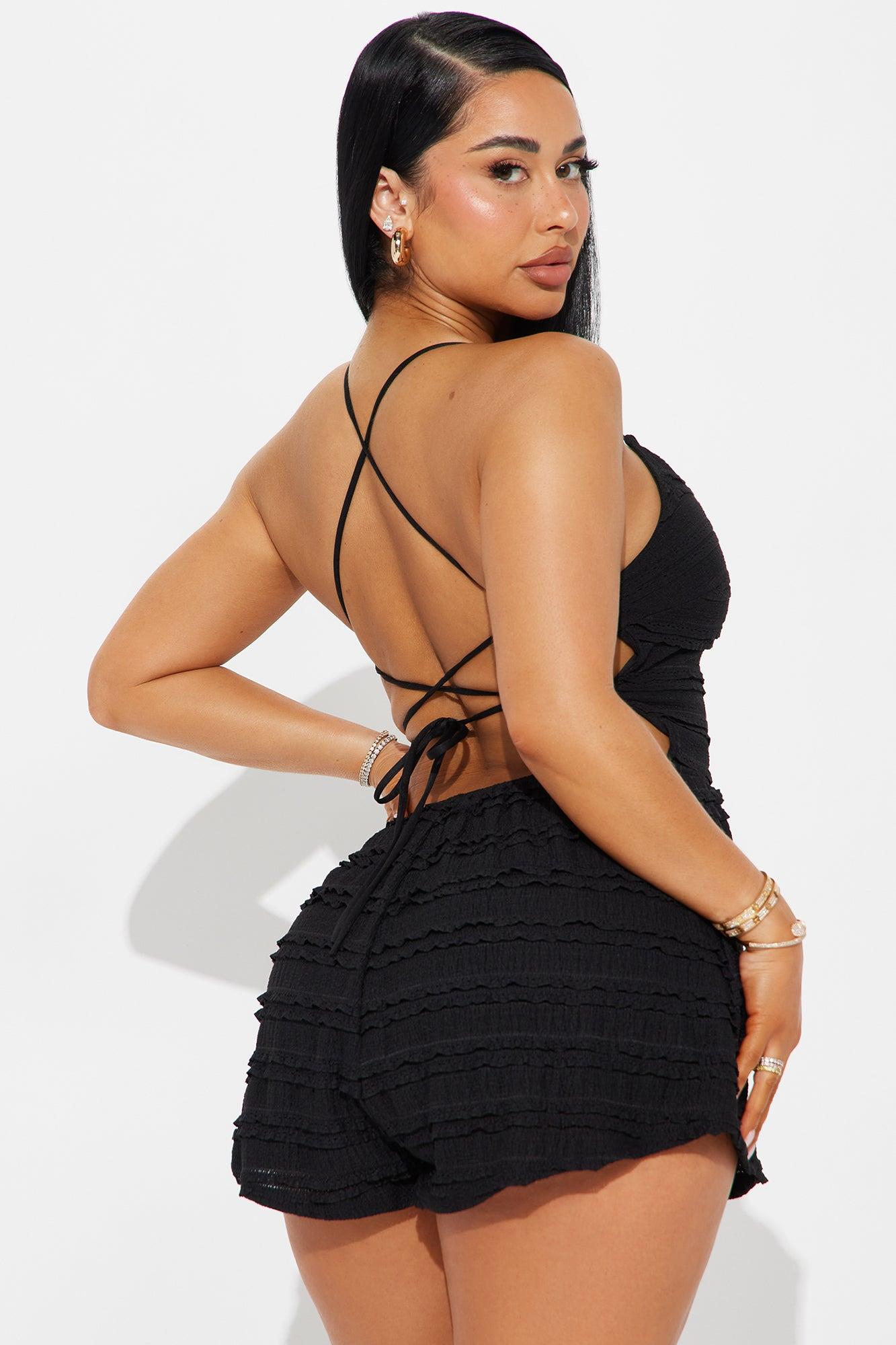 Lolita Textured Sleeveless Romper - Black Product Image