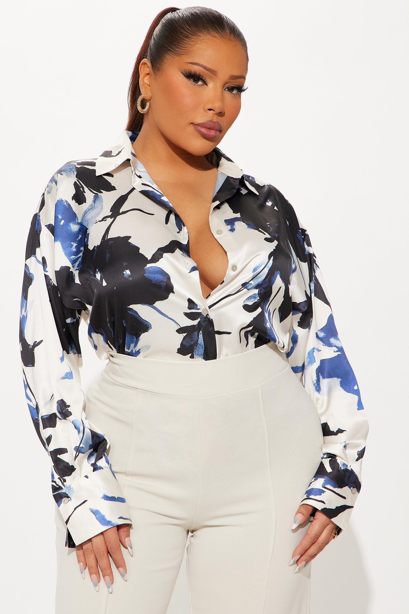 Floral Bloom Satin Shirt - Blue/combo Product Image