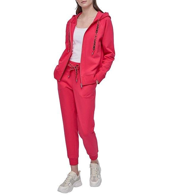 DKNY Sport by Donna Karan Coordinating Two Tone Logo Drawcord Zip Fleece Hoodie Product Image