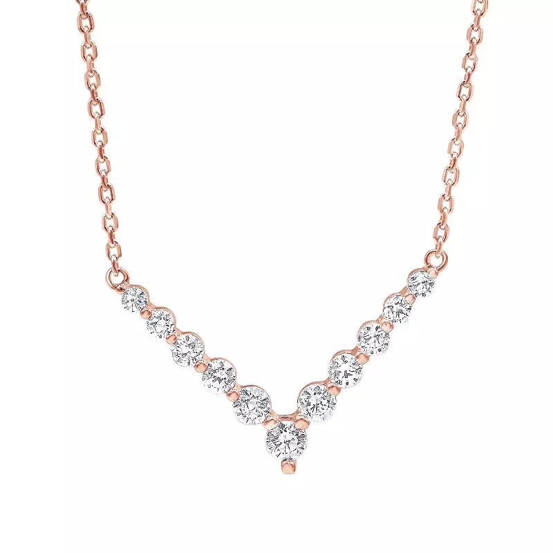 Gemstone Brilliance Lab-Created White Sapphire V-Shape Necklace, Womens Pink Tone Product Image