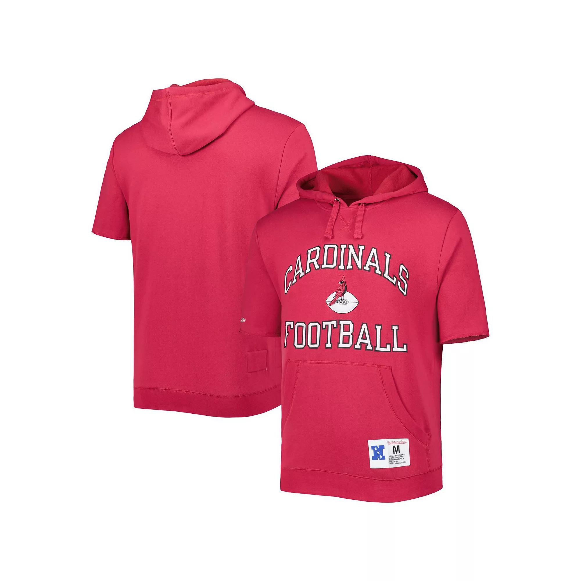 Men's Mitchell & Ness Cardinal Arizona Cardinals Washed Short Sleeve Pullover Hoodie, Size: 3XL, Red Product Image