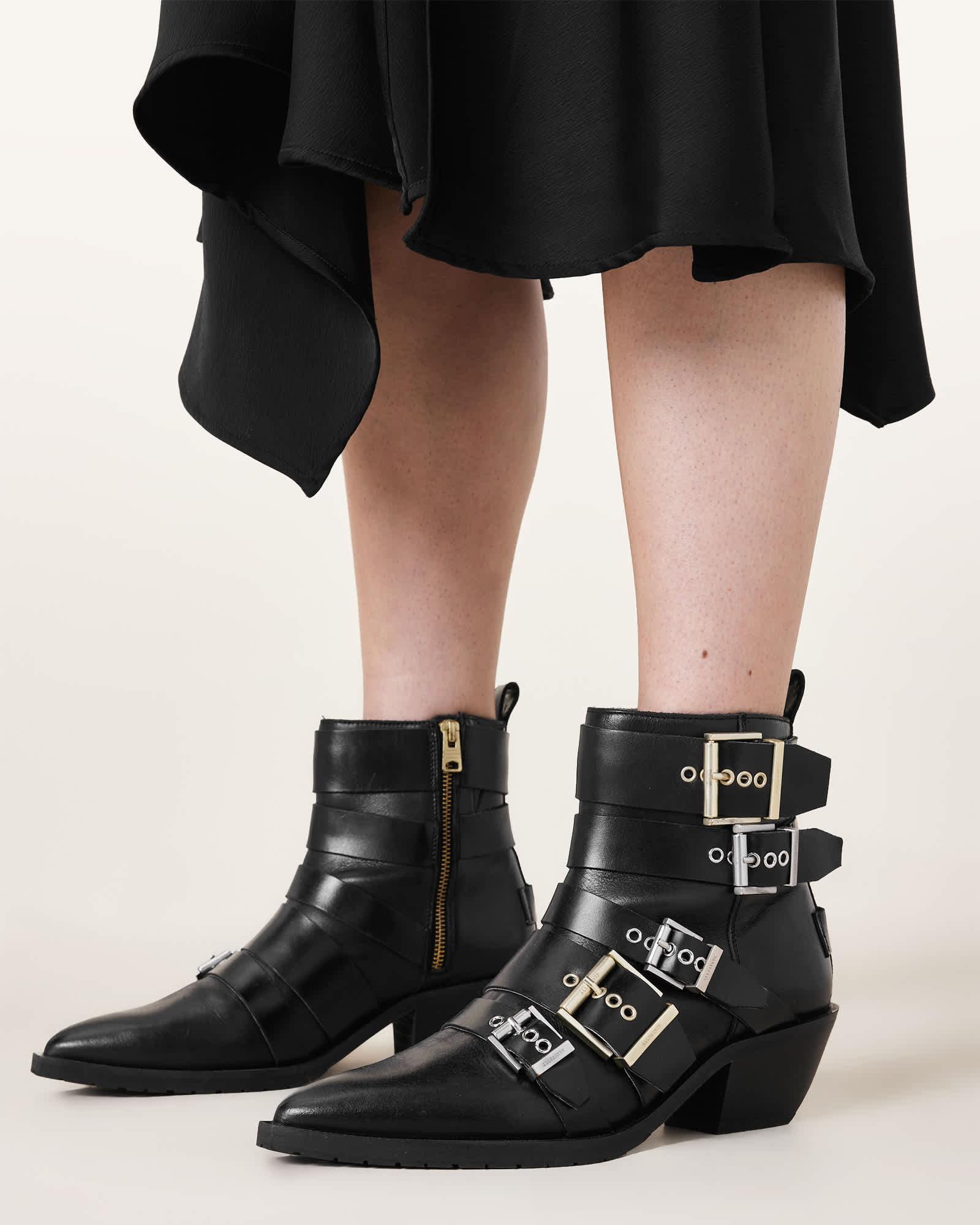 Jane Buckle Pointed Leather Boots Product Image
