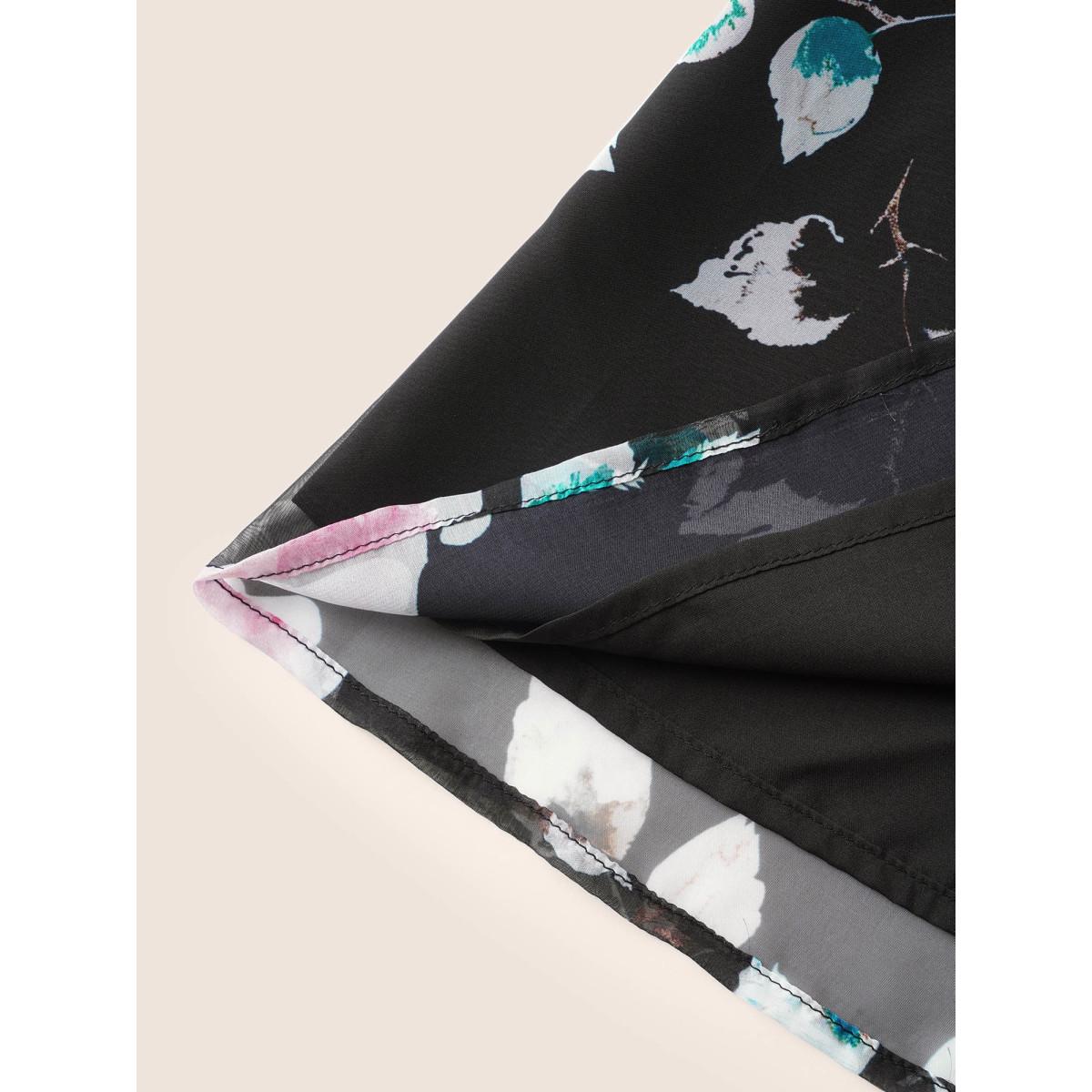 Plus Size Black Chiffon Floral Ruffles Mesh Blouse Women Elegant Elbow-length sleeve V-neck Everyday Blouses BloomChic 26/4X Product Image