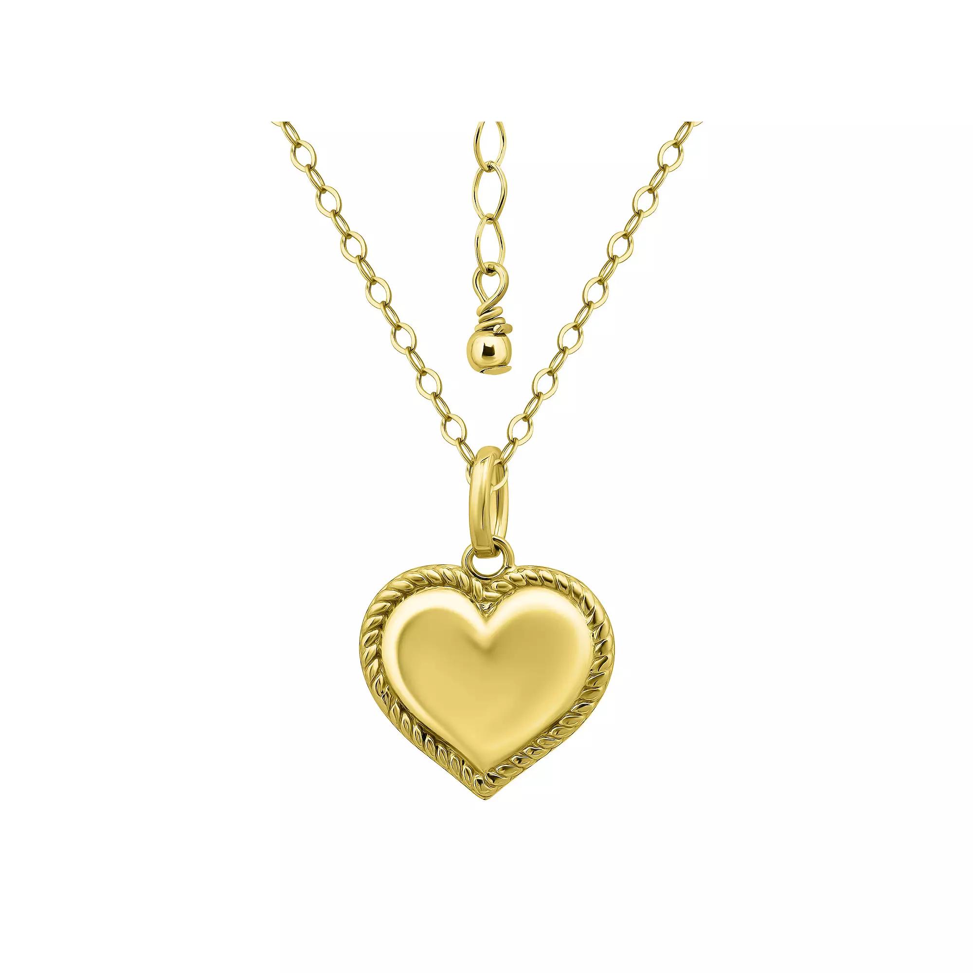 Aleure Precioso 18k Gold over Sterling Silver Heart with Twisted Border Pendant Necklace, Women's, Size: 16-18" ADJ, Gold Tone Product Image