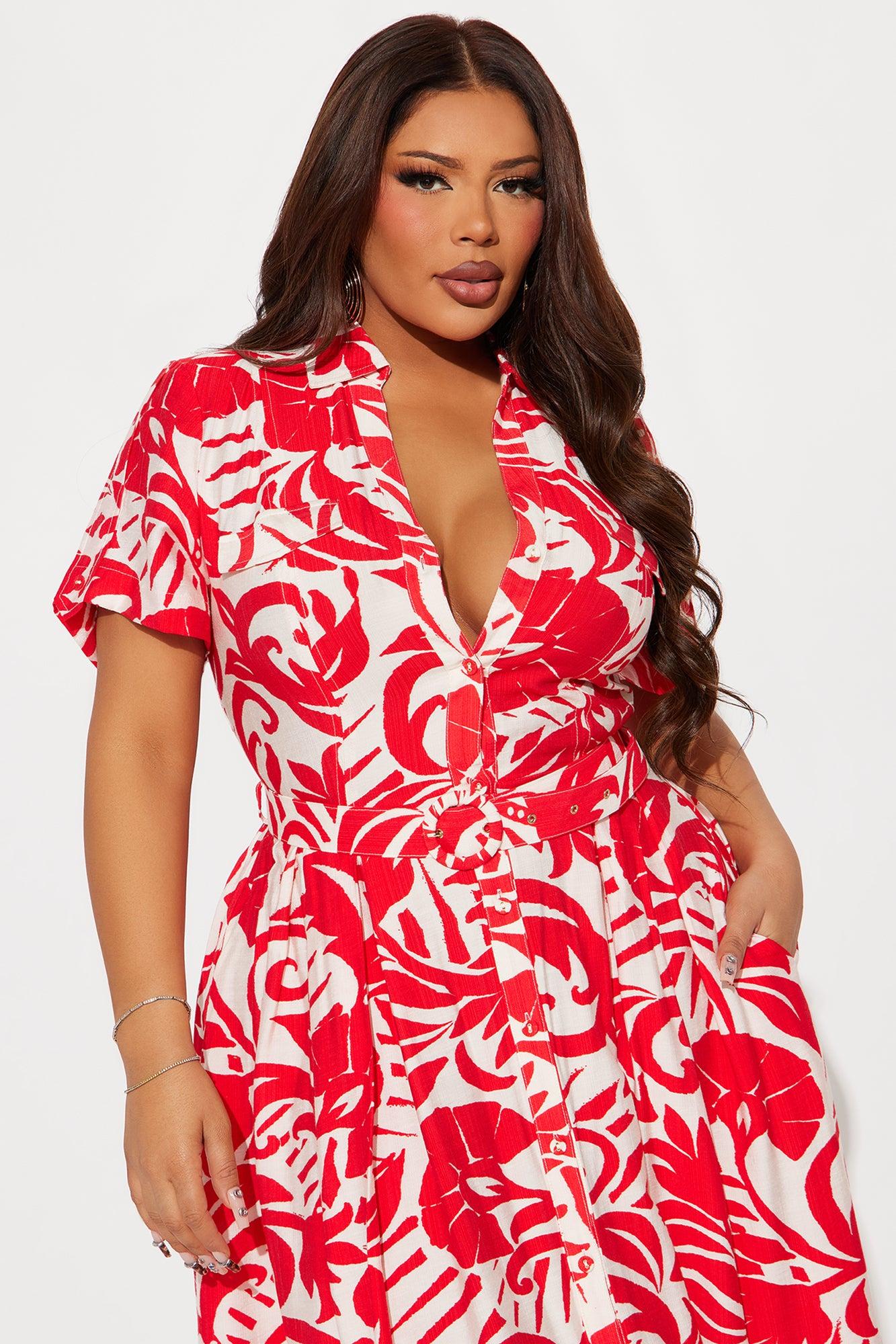 Out Of Office Printed Maxi Shirt Dress - Red/combo Product Image