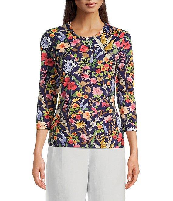 J.McLaughlin Signature Catalina Cloth Floral Print Round Neck 3/4 Sleeve Top Product Image