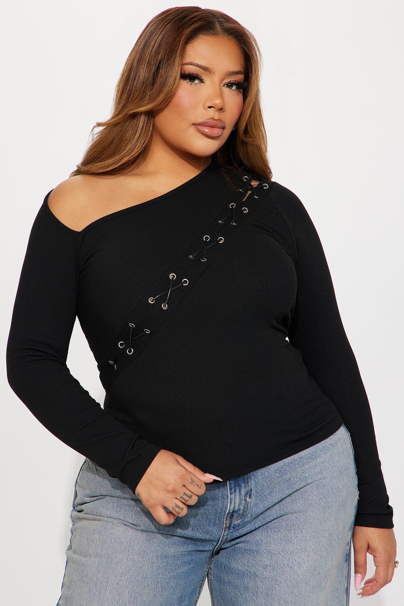 Ava Asymmetrical Lace Up Top - Black Product Image
