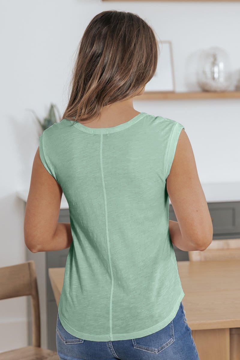 Scoop Neck Cotton Slub Knit Tee - Green - FINAL SALE Product Image