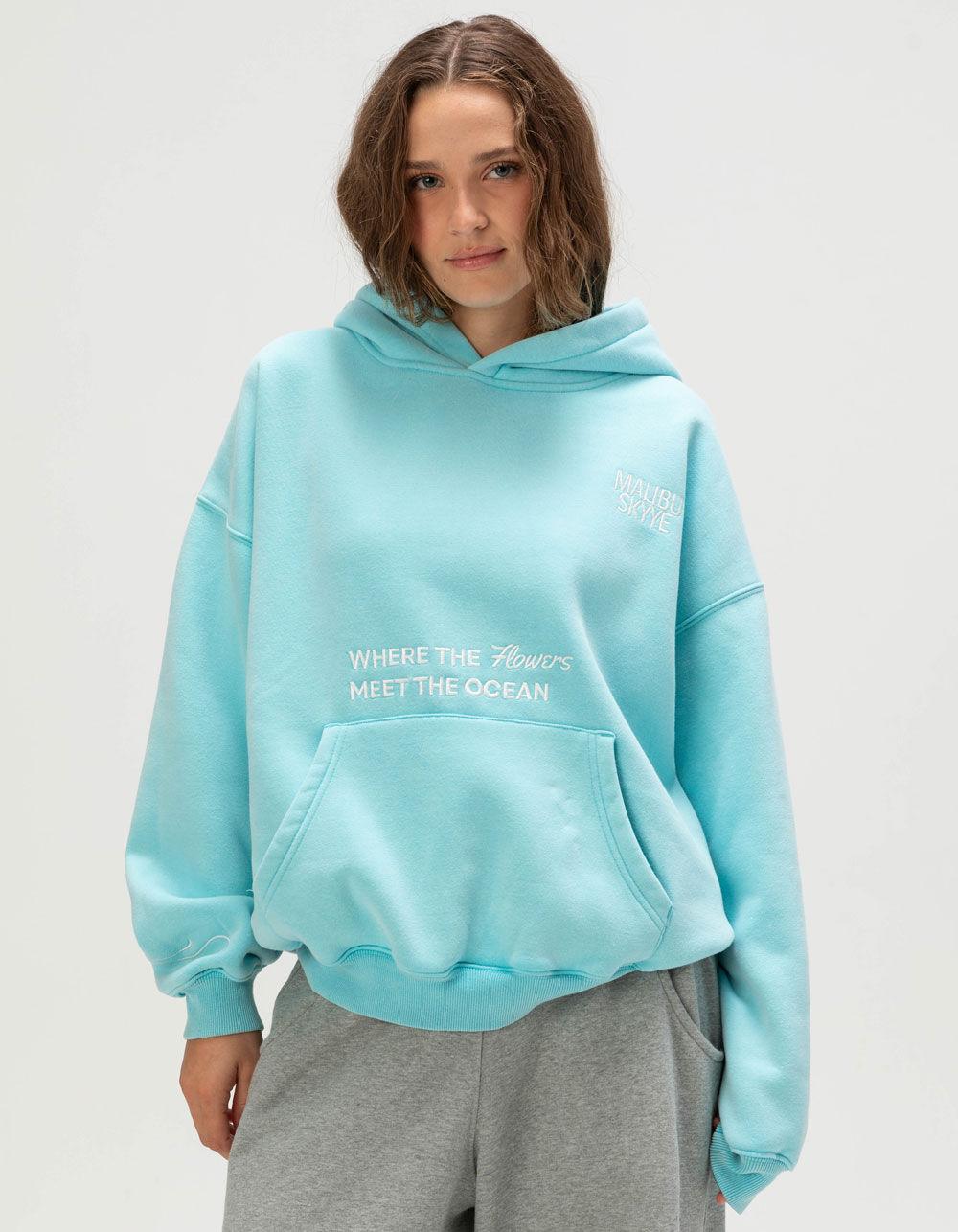 MALIBU SKYYE Flowers Meet Womens Hoodie - TURQUOISE Product Image