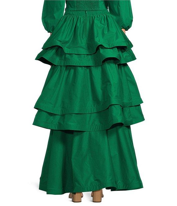 Buru Teagan Tiered Ruffle Full Length Side Seam Pocket A-Line Skirt Product Image