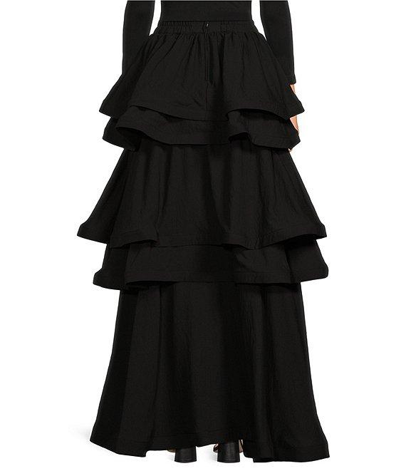 Buru Teagan Tiered Ruffle Full Length Side Seam Pocket A-Line Skirt Product Image