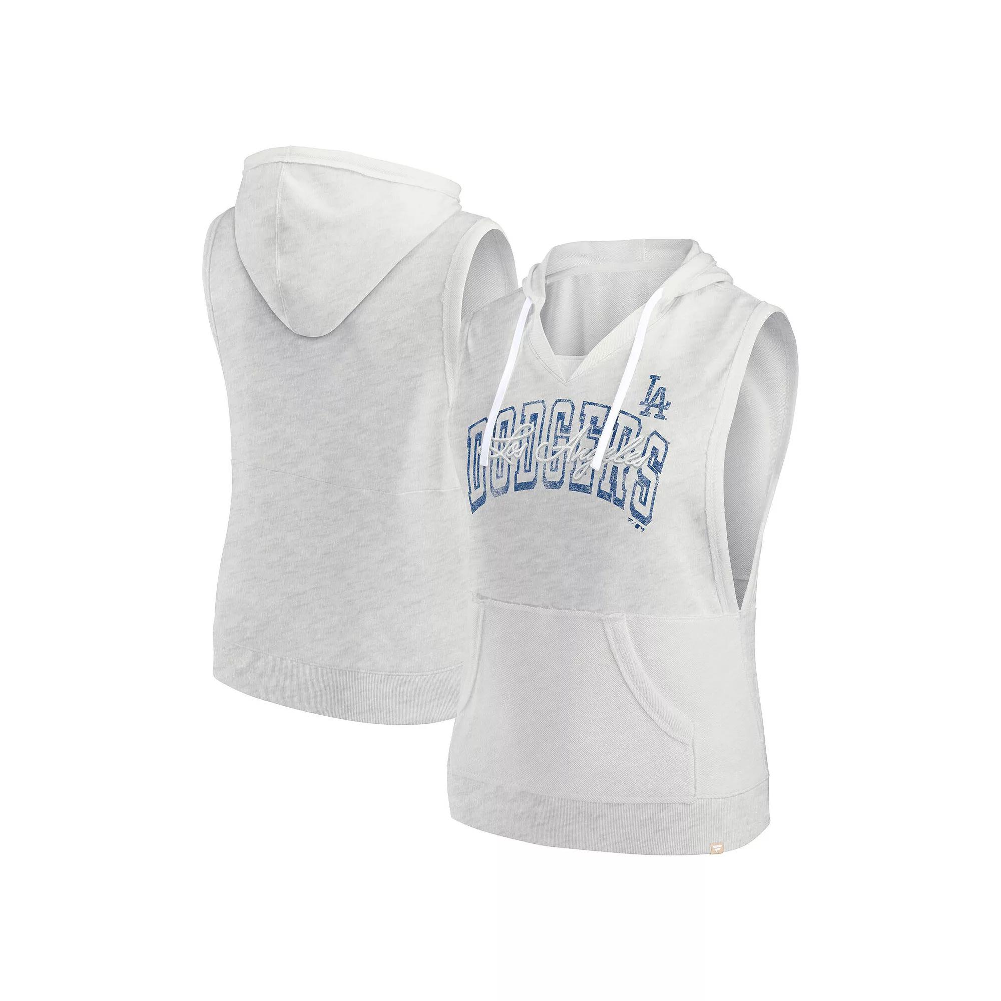 Women's Fanatics Branded Ash Los Angeles Dodgers Lounge Script Sleeveless Pullover Hoodie,  Product Image