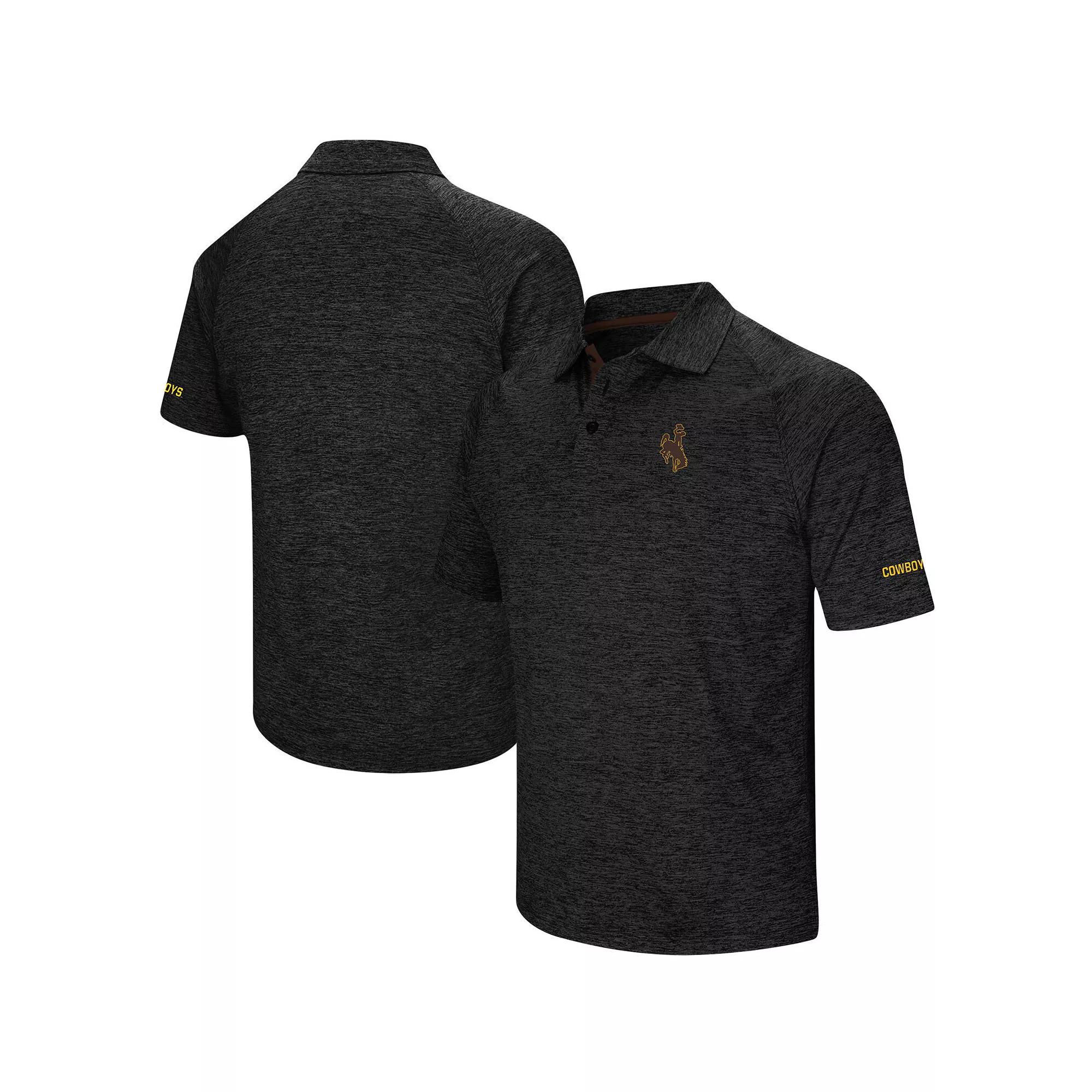 Men's Colosseum Heathered Black Wyoming Cowboys Primary Logo Down Swing Raglan Polo,  Product Image