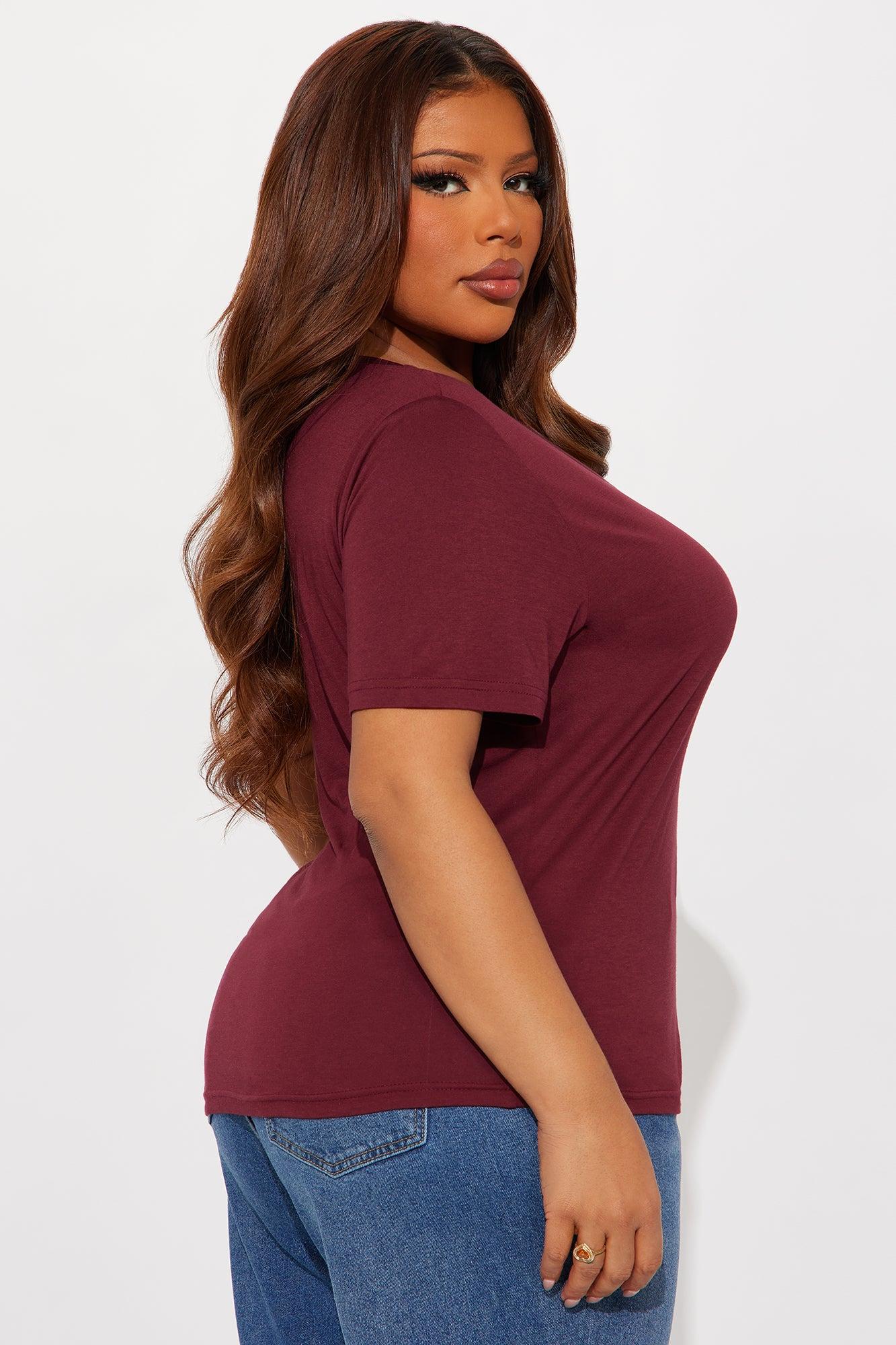 Ava V-Neck Tee - Burgundy Female Product Image