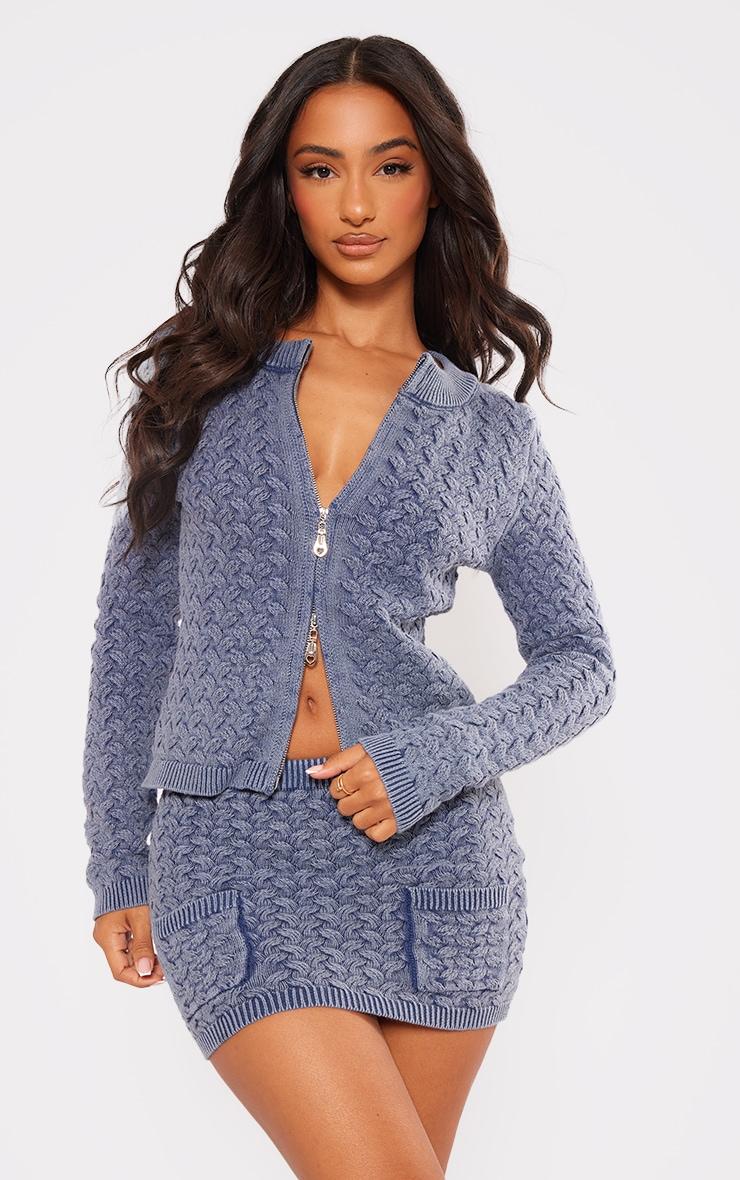 Petite Blue Cable Knit Pocket Mini Skirt Product Image