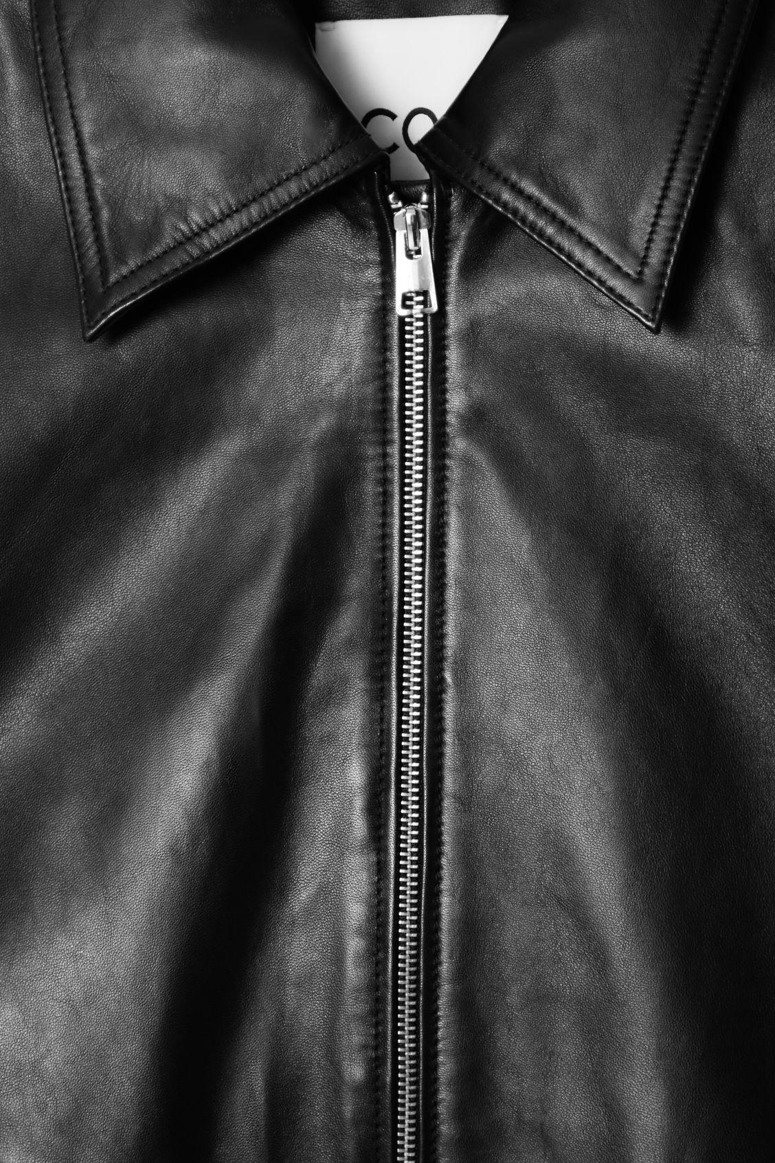 OVERSIZED COLLARED LEATHER JACKET Product Image