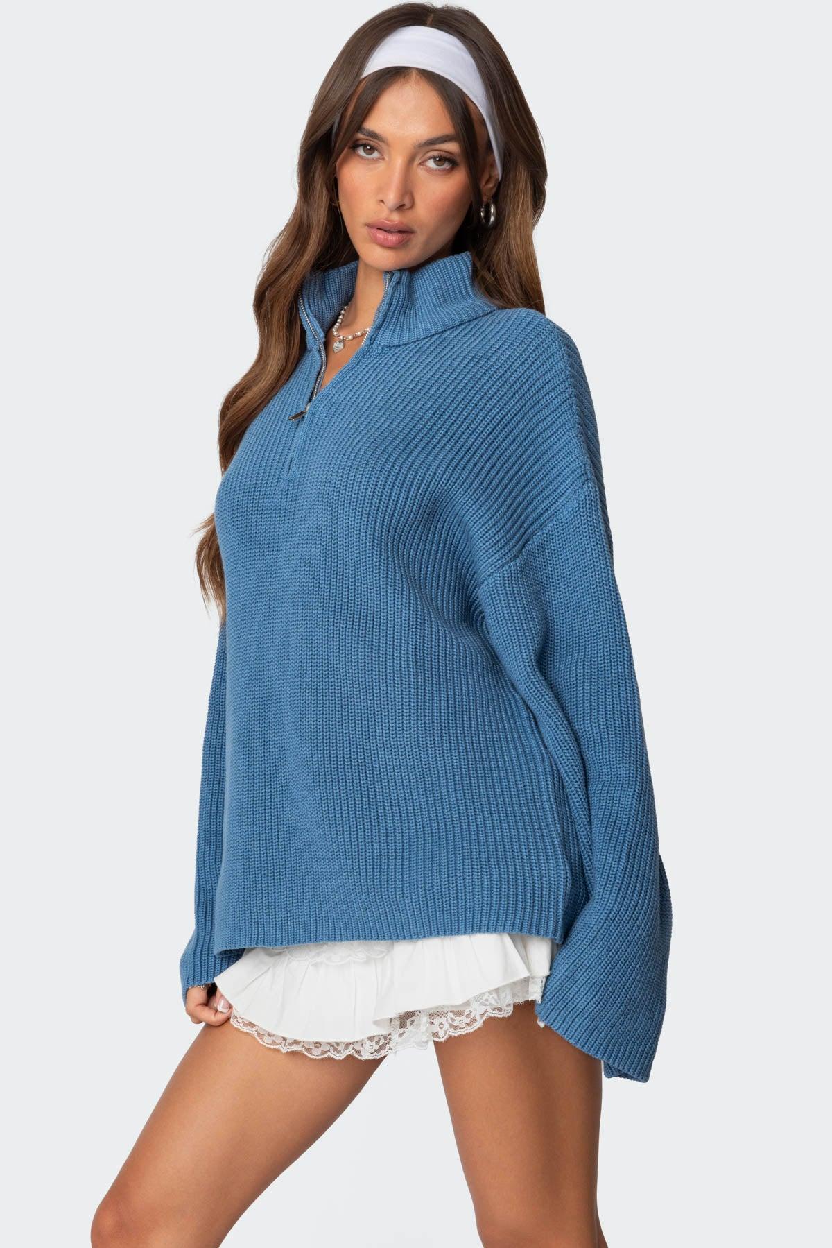 Amour High Neck Oversized Zip Sweater Product Image