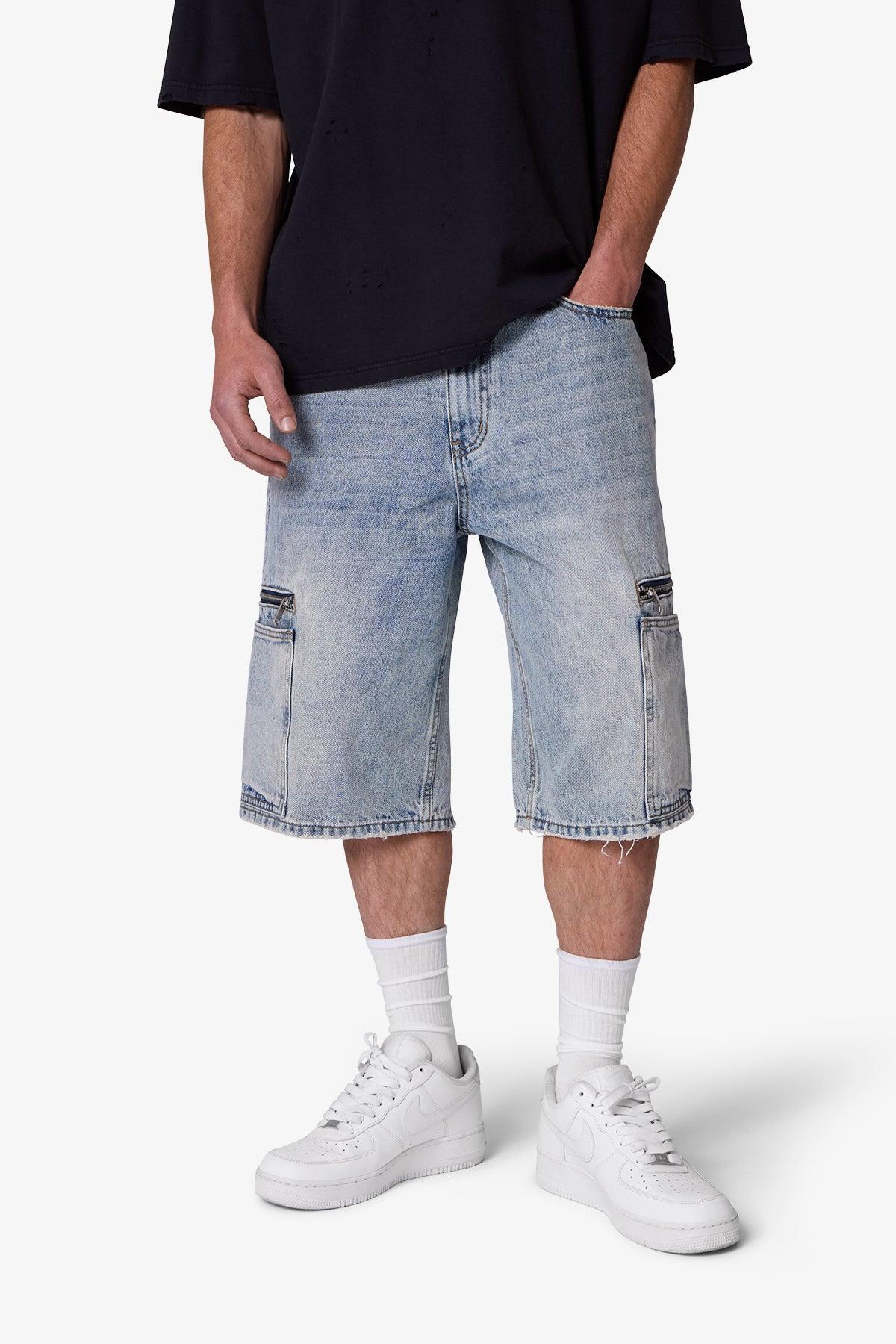 Zipper Teeth Denim Shorts - Light Blue Product Image