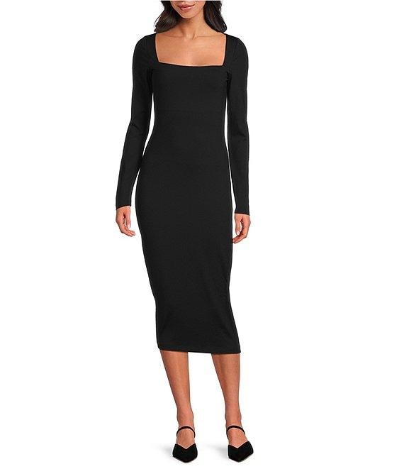 Susana Monaco Knit Square Neck Long Sleeve Midi Dress Product Image