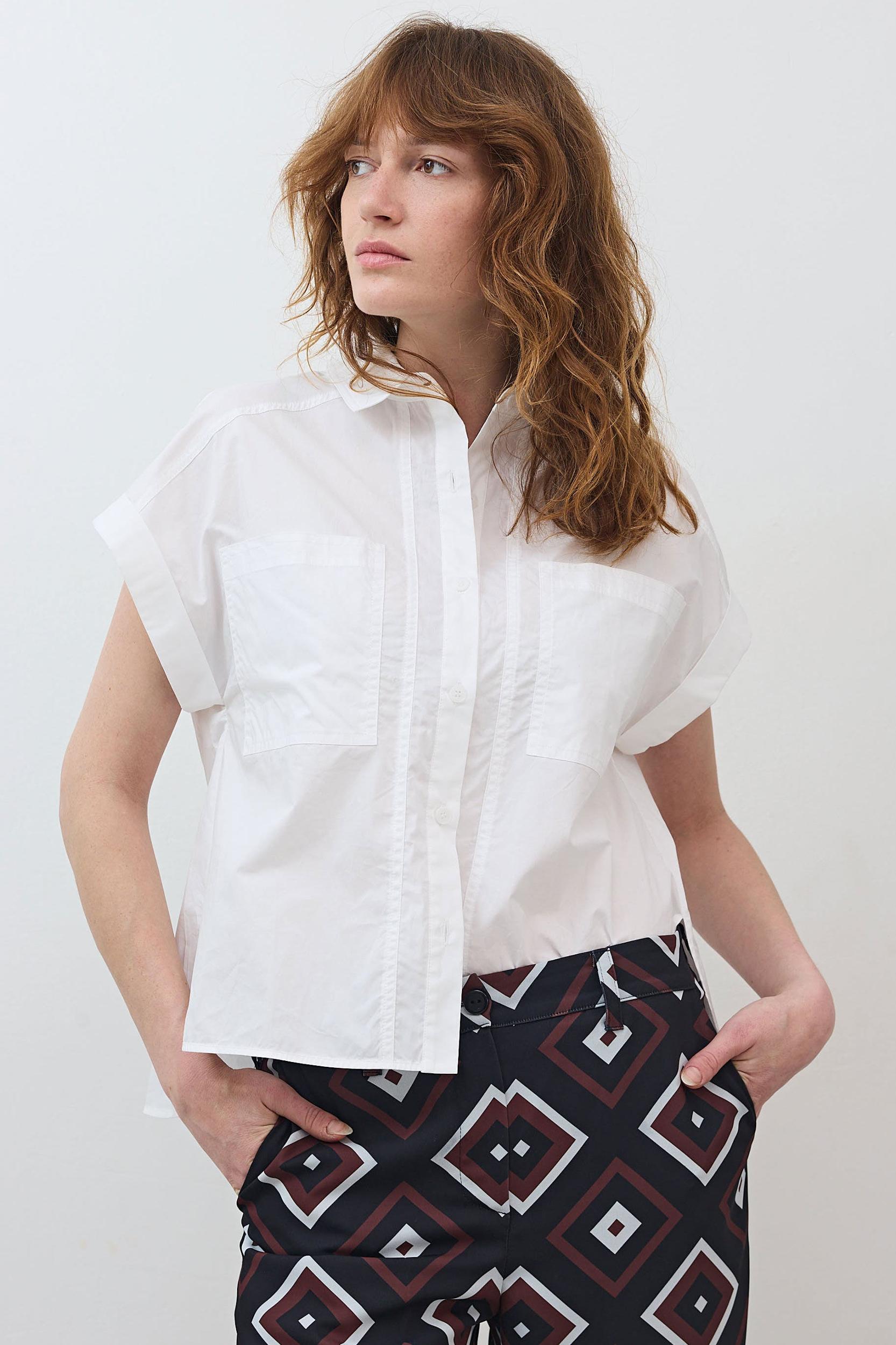 Short Sleeve Poplin Button Down Blouse Product Image