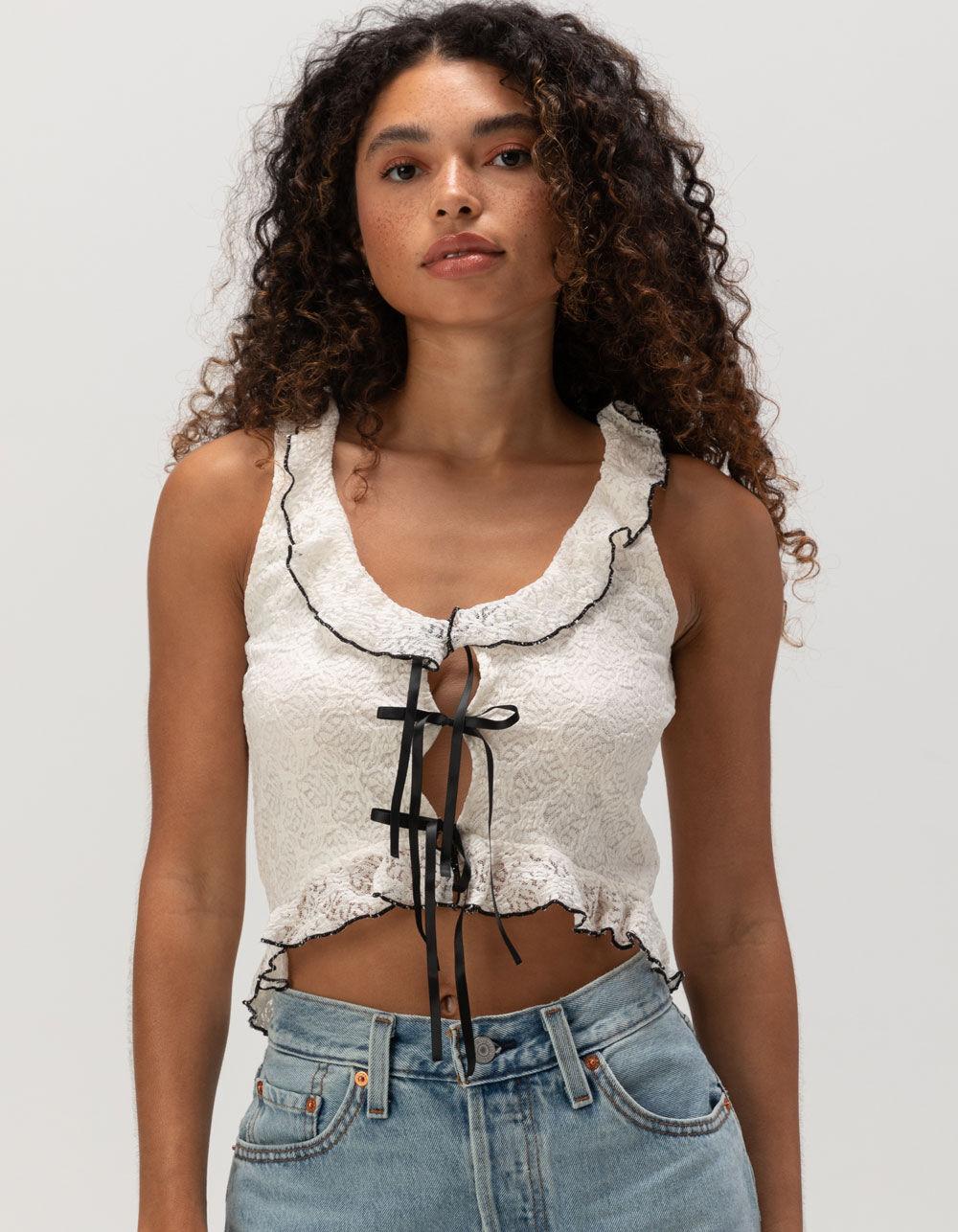 WEST OF MELROSE Lace Ruffle Womens Top - CREAM Product Image