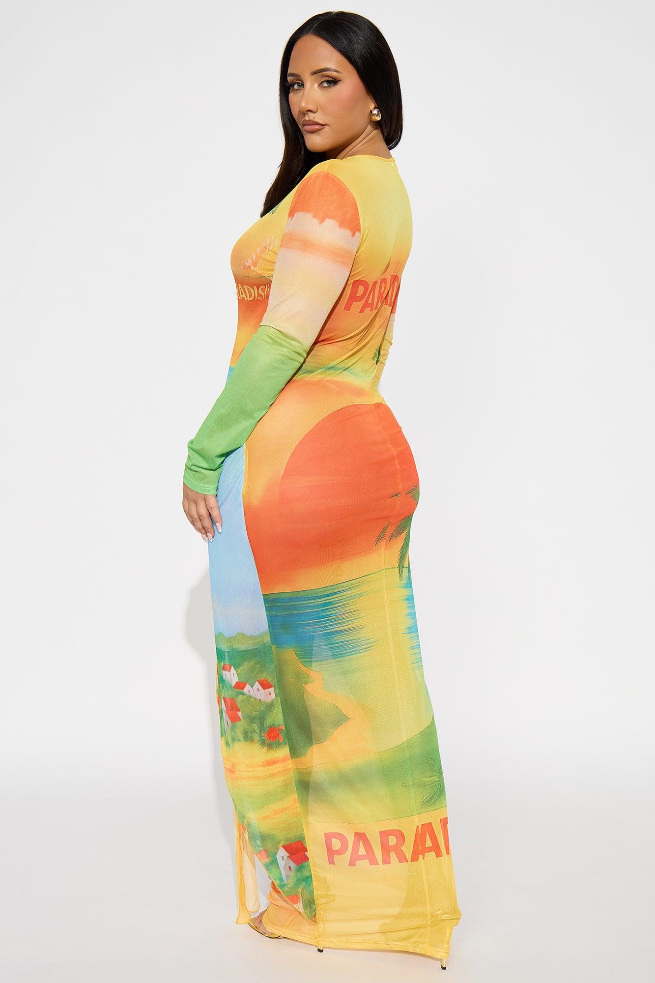 Cabana Crush Sheer Mesh Maxi Dress - Yellow/combo Female Product Image