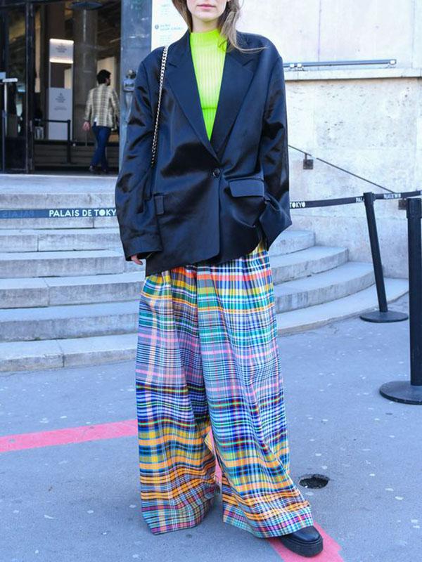 Stylish Selection Wide Leg Loose Checkerboard Printed Casual Pants Bottoms Product Image