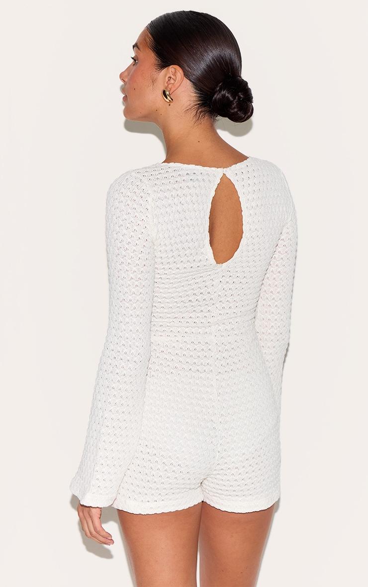 Petite Cream Textured Jersey Long Sleeve Unitard Product Image