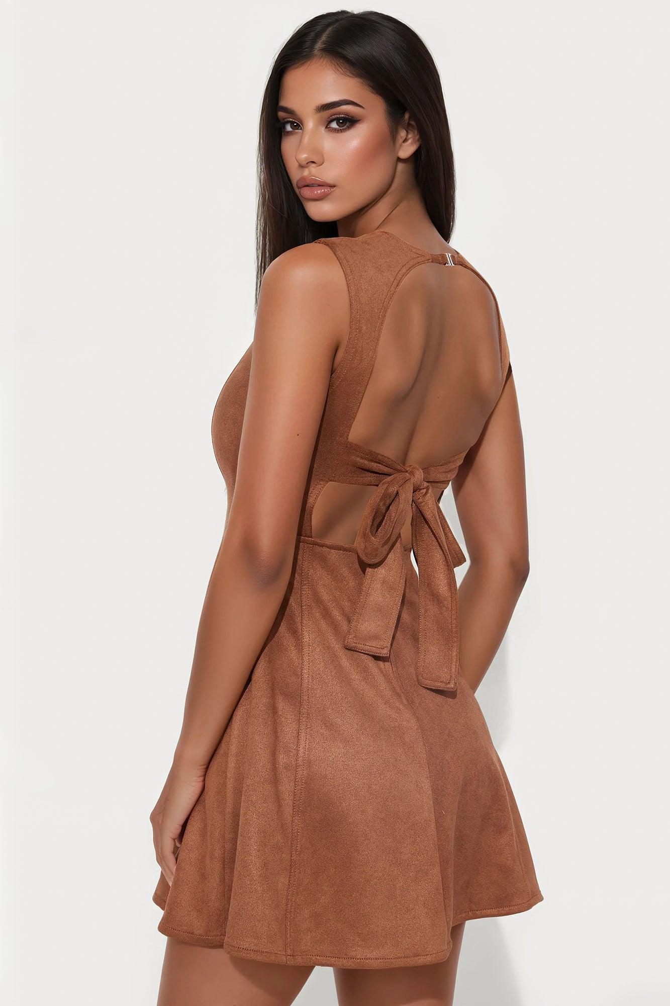 Baylee Suede Mini Dress - Camel Female Product Image